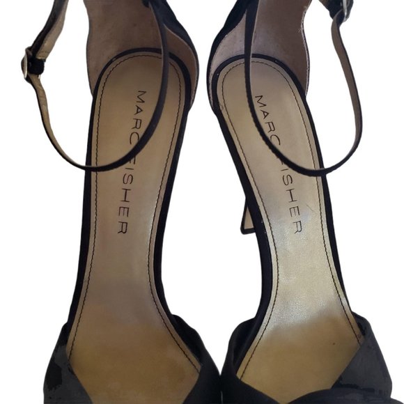 Marc Fisher Prytia Black Platform Heels 10 Twist Front Ankle Strap Stiletto - Picture 5 of 12